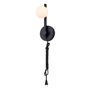 Nylah 5.1 in. 1-Light Matte Black LED Sconce with Opal Glass Shade
