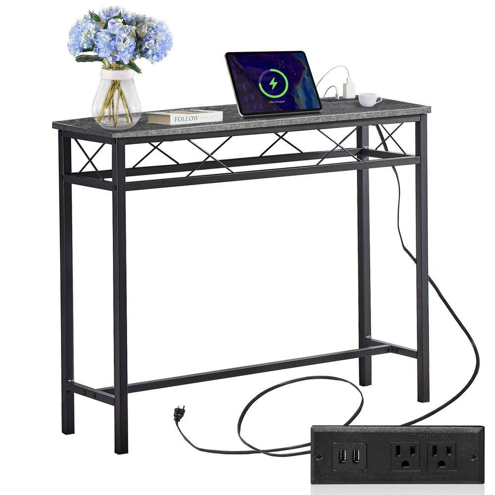 VECELO 39.4 in. Narrow Sofa/Console Table with Charging Station and