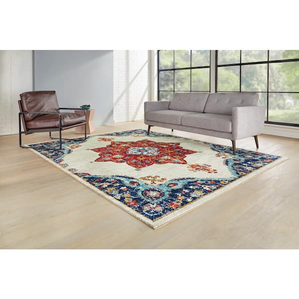 Aurora 2 ft. 7 in. x 7 ft. Teal Medallion Runner Area Rug