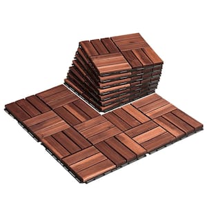 30-PCS 12 in. x 12 in. Square Acacia Hardwood Interlocking Deck Tiles Checker Pattern for Patio Bancony Pool Side Brown