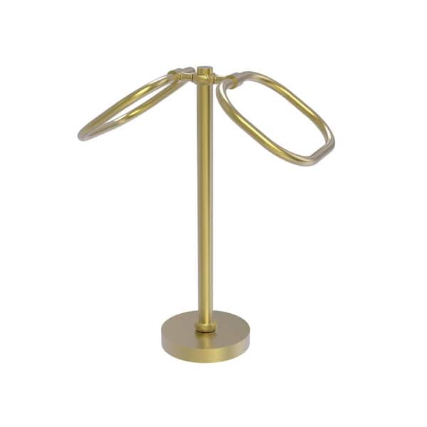 Allied Brass Freestanding 2-Ring Oval Towel Ring with Twisted Accents in Satin Brass
