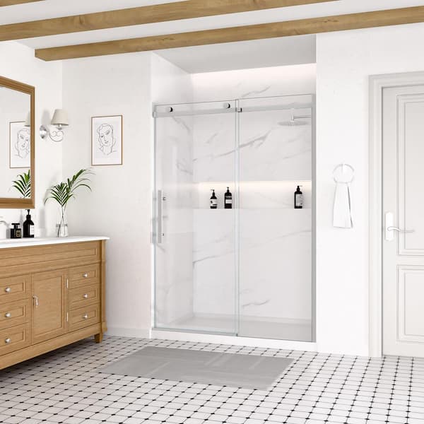 58 to 60 in. W x 74 in. H Soft-Close Frameless Sliding Shower Door in Chrome with 5/16 in. SGCC Tempered Clear Glass