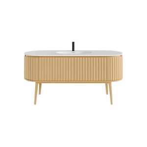 Haven 64 in. W x 22 in. D x 33.5 in. H Single Oak Freestanding Bath Vanity in White w/ Solid Surface Integrated Sink Top
