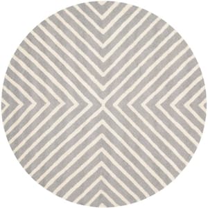 Cambridge Silver/Ivory 6 ft. x 6 ft. Round Striped Geometric Area Rug