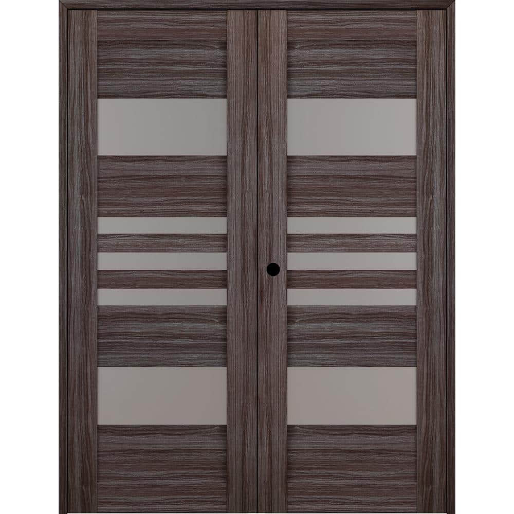 Leti 36 in. x 84 in. Right Hand Active 5-Lite Frosted Glass Gray Oak Wood Composite Double Prehung Interior Door price history on PriceWatchPro
