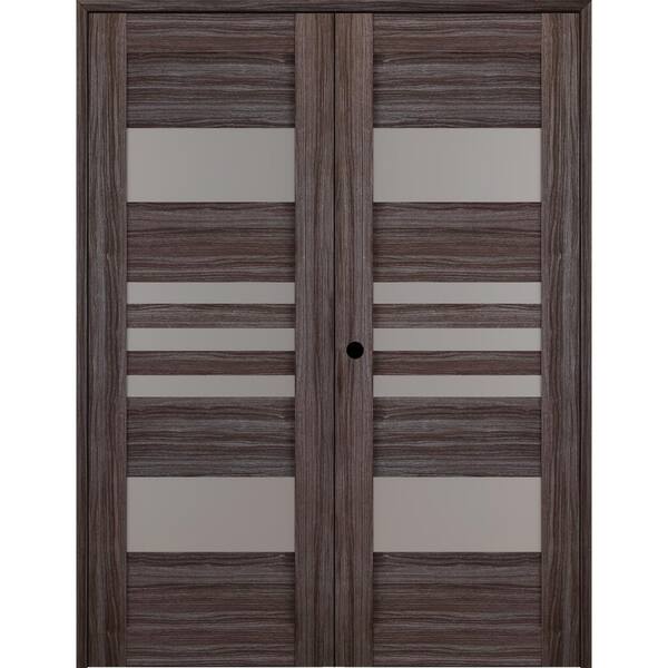 Belldinni Leti 64 in. x 96 in. Right Hand Active 5-Lite Frosted Glass Gray Oak Wood Composite Double Prehung Interior Door