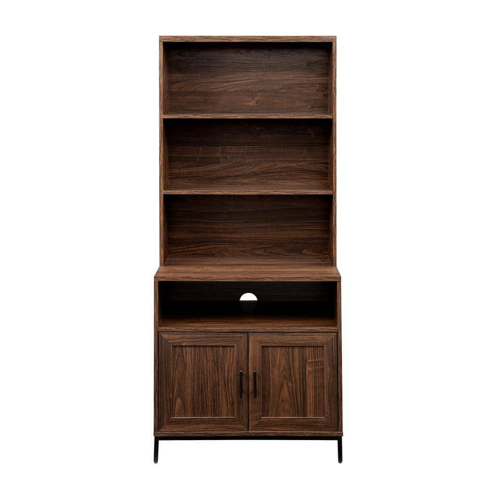 Welwick Designs 64 In Dark Walnut Wood Modern Bookcase Hutch With   Dark Walnut Welwick Designs Bookcases Bookshelves Hd9201 64 1000 