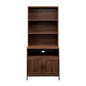 64 in. Dark Walnut Wood Modern Bookcase Hutch with Cabinet