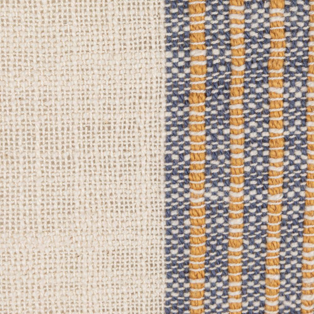 Gray and Yellow Striped Cotton Square Throw Pillow with Fringe