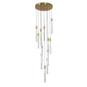12-Lights Integrated LED Bronze Crystal Shade Chandelier for Stairs Living Room Dining Room Foyer