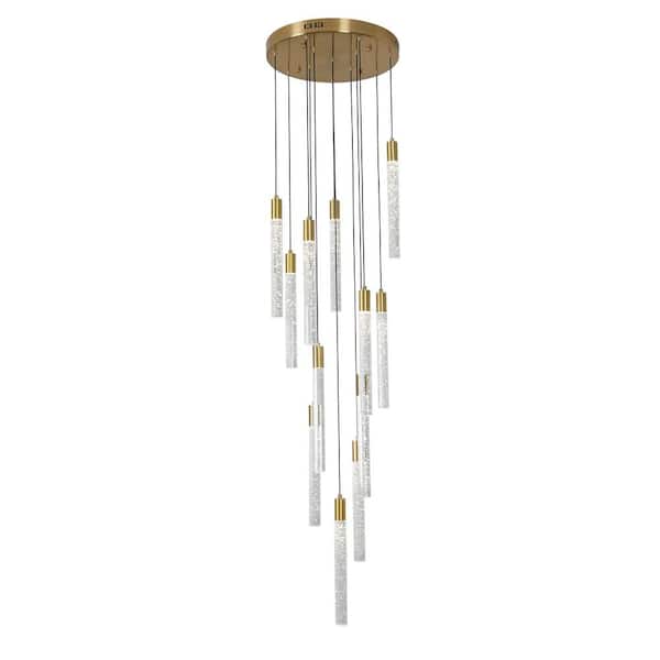 UMEILUCE 12-Lights Integrated LED Bronze Crystal Shade Chandelier for Stairs Living Room Dining Room Foyer