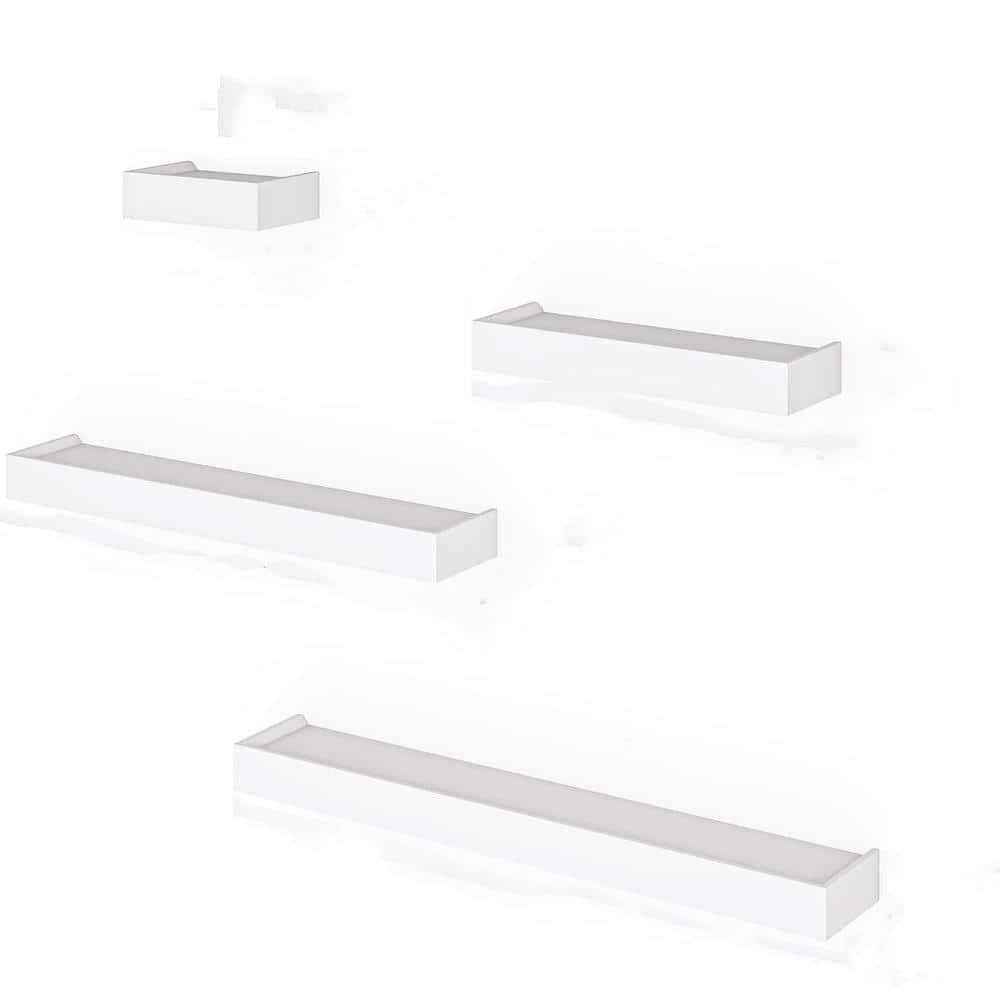 24 in. W x 4 in. D White Wood Decorative Wall Shelf, Set of 4