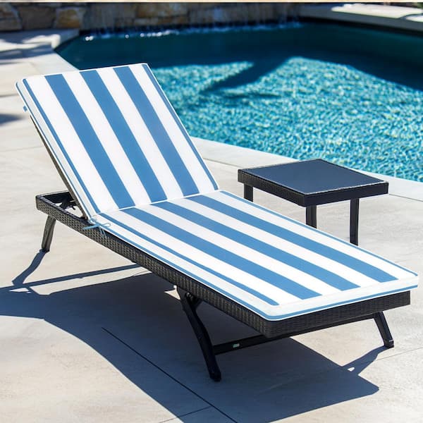 Sudzendf 2-Piece 22.05 x 74.41 Replacement Outdoor Lounge Chair Cushion in Blue Stripe