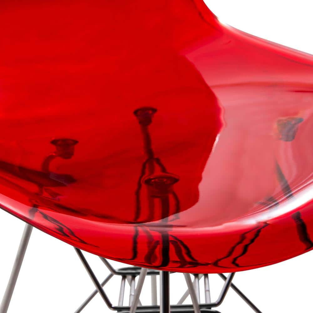 Transparent Red High Back Metal Side Chair Set