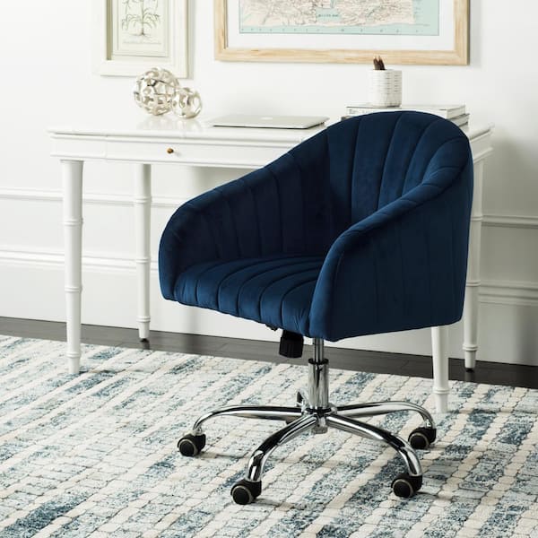 SAFAVIEH Themis Navy Chrome Velvet Swivel Office Chair OCH4503B