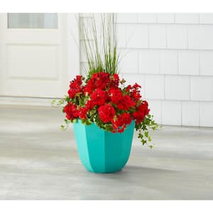 16 in. Lucinda Large Aqua Plastic Planter (16 in. D x 13 in. H) with Drainage Hole