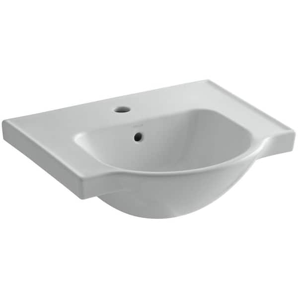 KOHLER Veer 21 in. Vitreous China Pedestal Sink Basin in Ice Grey with with Overflow Drain