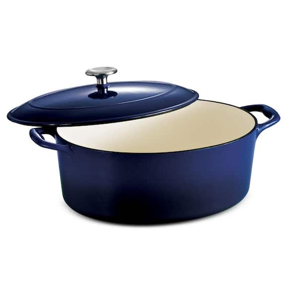 Tramontina Enameled Cast-Iron Oval Dutch Oven, Blue, 7 qt