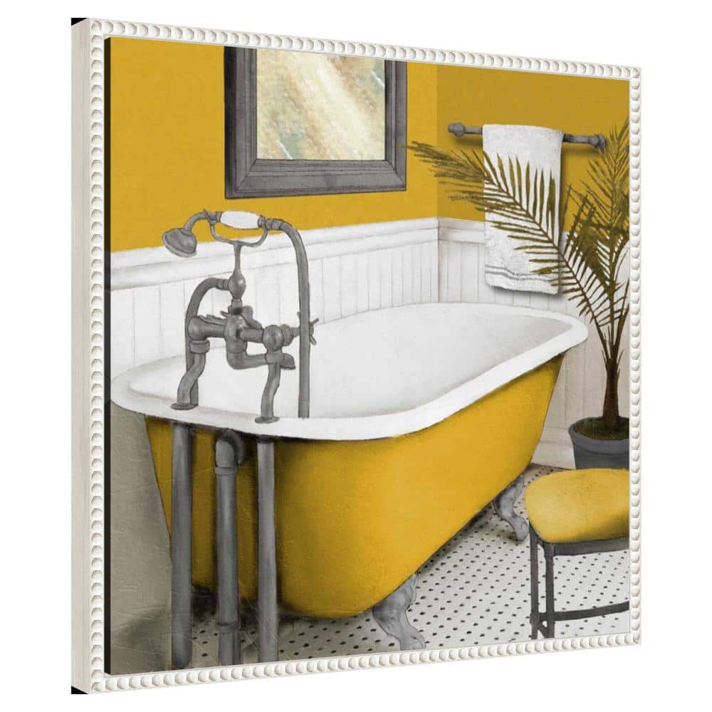 Sunny Bath I Yellow and White Canvas Wall Art with Beaded Frame