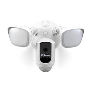 White Outdoor Powered Wi-Fi Camera with Motion Activated Floodlight