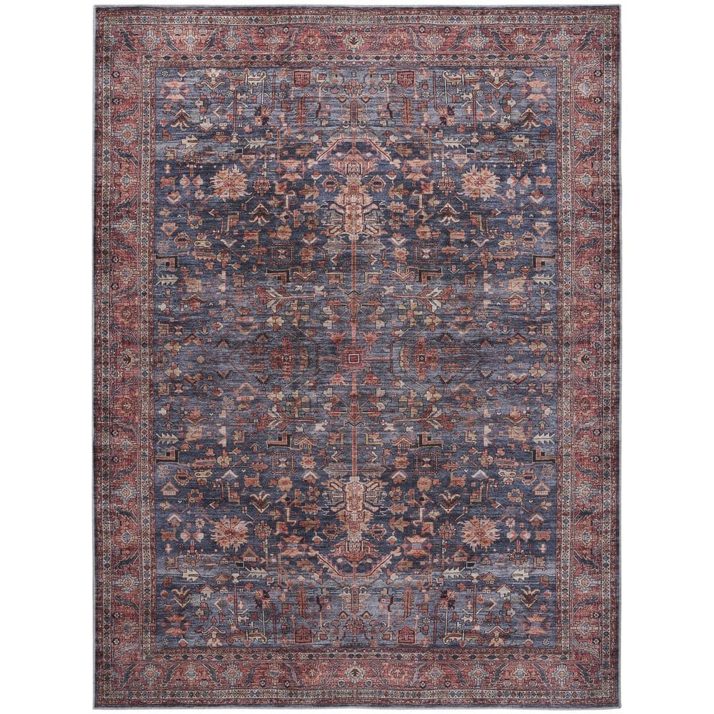 Navy & Brick 5' x 7' Reversible Flat Woven Synthetic Rug