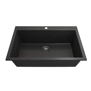 Campino Uno Metallic Black Granite Composite 33 in. Single Bowl Drop-In/Undermount Kitchen Sink with Strainer