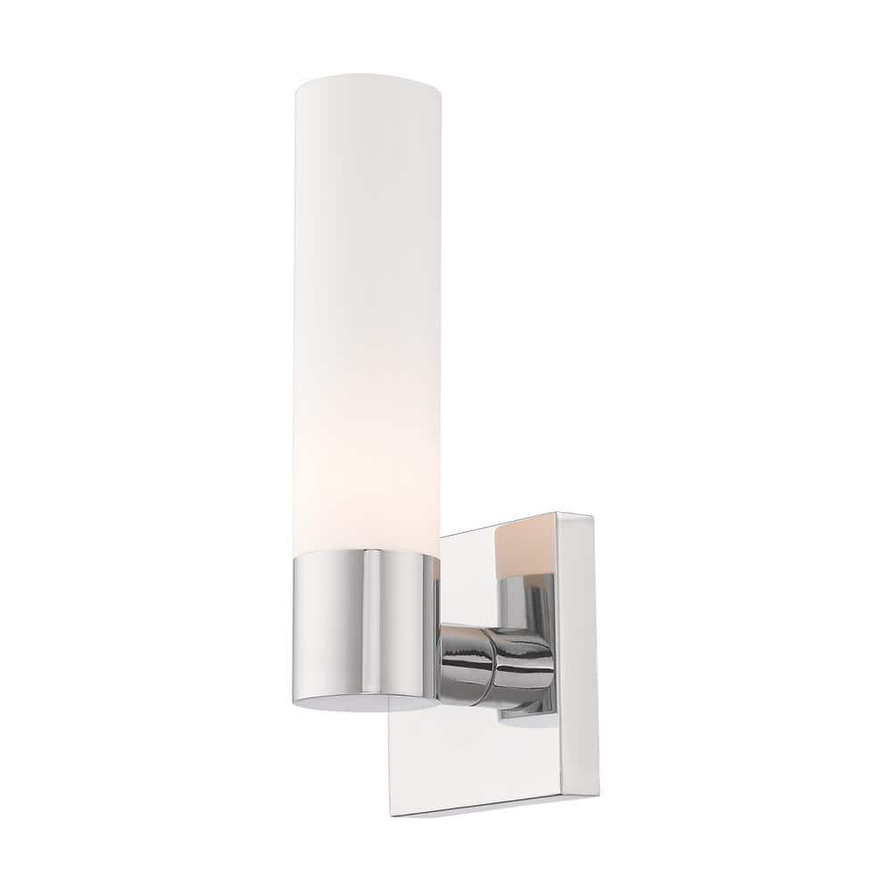 Aero Contemporary Chrome 1-Light Wall Sconce with Etched Opal Glass