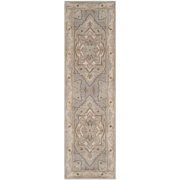 SAFAVIEH Heritage Beige/Gray 2 ft. x 8 ft. Border Runner Rug HG866A-28 ...