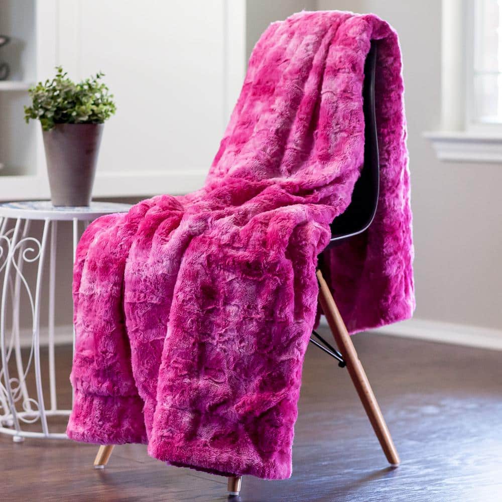 Pink Faux Fur Sherpa Reversible Throw Blanket 50" x 65"