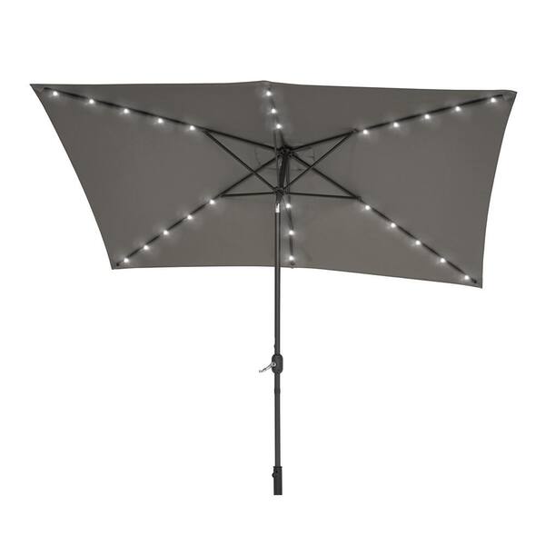 Unbranded Outdoor 10 ft. x 6.5 ft. Market Solar Tilt Patio Umbrella in Gray with Crank Lift