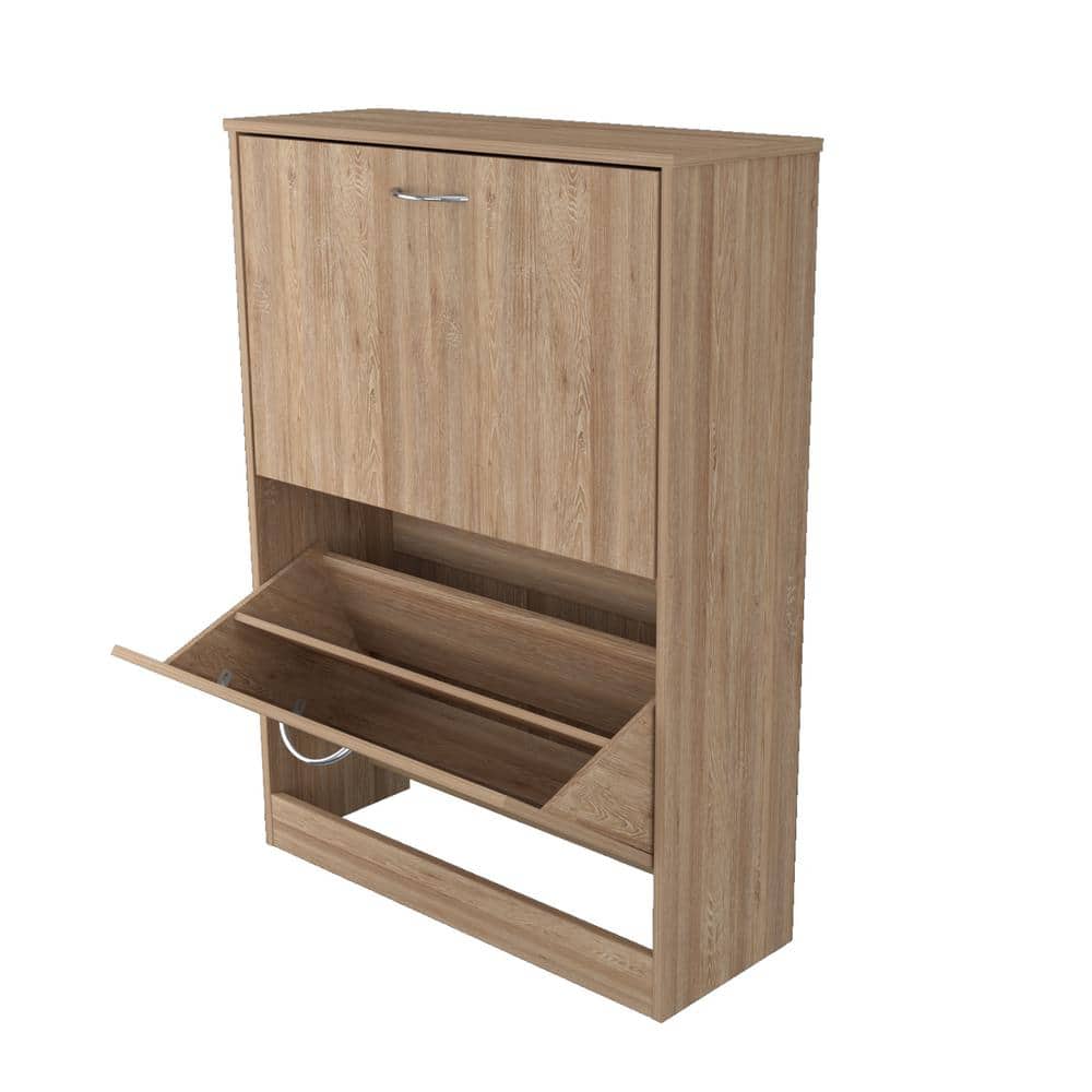 Amaretto Oak 12-Pair Shoe Storage Cabinet with Tilt-Out Drawers
