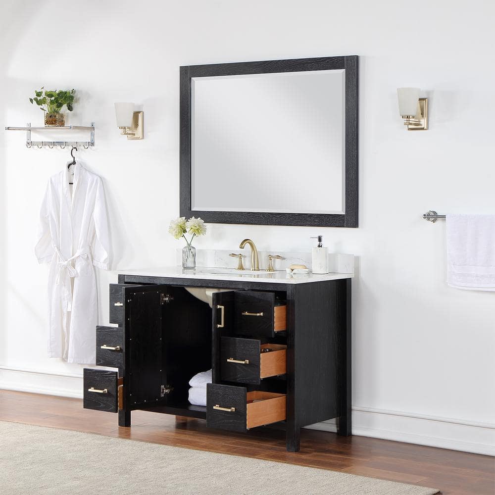 Hadiya 48" Black Oak Single Bathroom Vanity with Gold Hardware