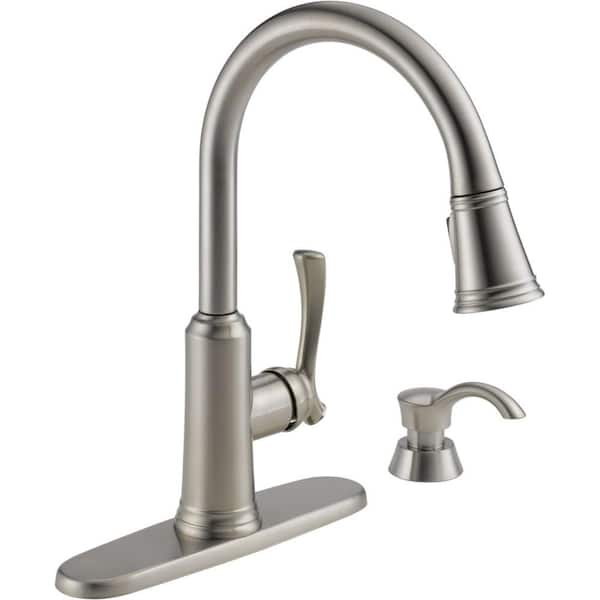 Delta Lakeview Single-Handle Pull-Down Sprayer Kitchen Faucet with Soap Dispenser in Stainless