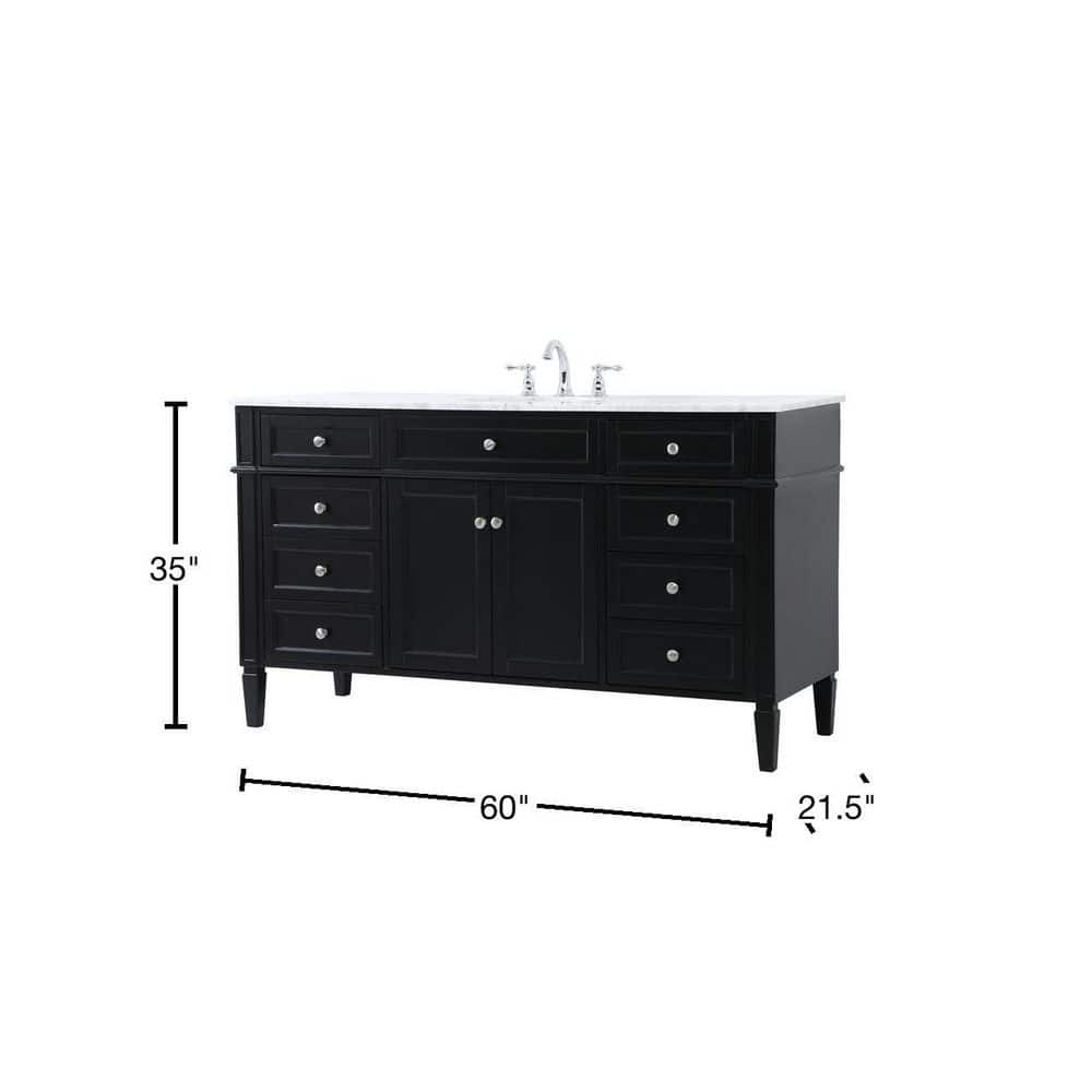 Park Avenue 60" Black Solid Wood Marble Single Bathroom Vanity