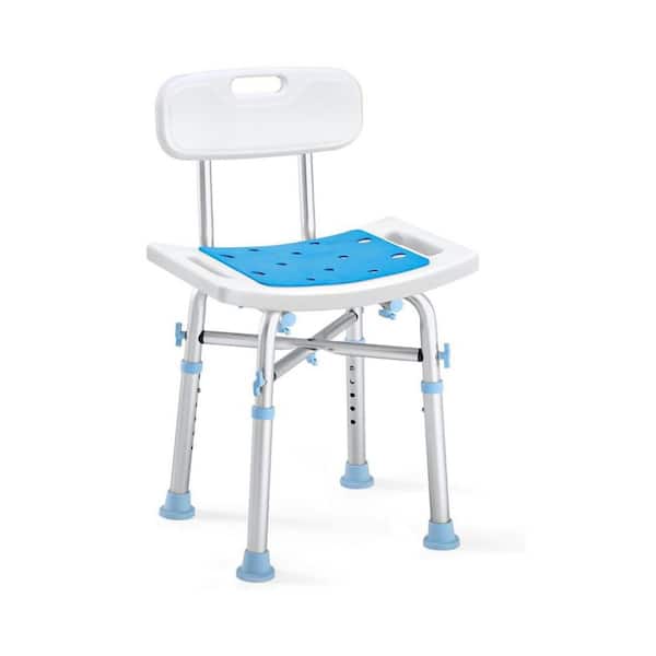16.5 in. W Heavy Duty Anti-Slip Adjustable Medical Aluminum Shower Chair in Blue w/ Back EVA Padded Seat