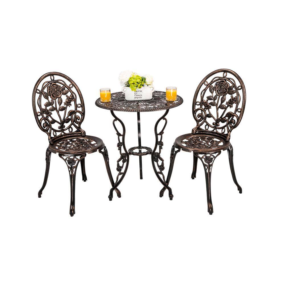 HOMEFUN 23.6 inch wide 3-Piece Antique Bronze Rose Aluminum Bistro Set ...