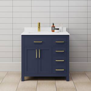 Beckett 36 in. W x 22 in. D x 35 in. H Single Sink Bathroom Vanity in Dark Blue with White Cultured Marble Top