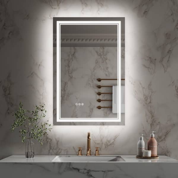 24 in. W x 36 in. H Rectangular Frameless Crystal Clear Wall-Mounted LED Bathroom Vanity Mirror in White
