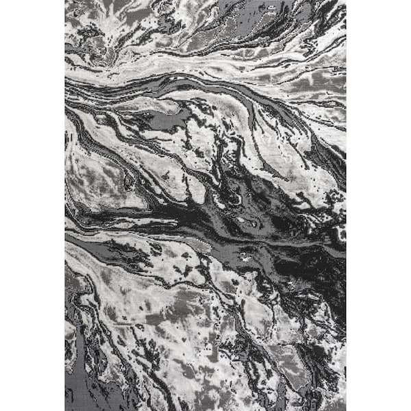 Swirl Marbled Abstract Black/Ivory 5 ft. x 8 ft. Area Rug
