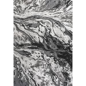 Swirl Marbled Abstract Black/Ivory 8 ft. x 10 ft. Area Rug