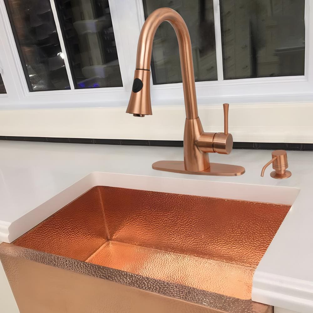 Brushed Copper Single Handle Pull-Down Kitchen Faucet