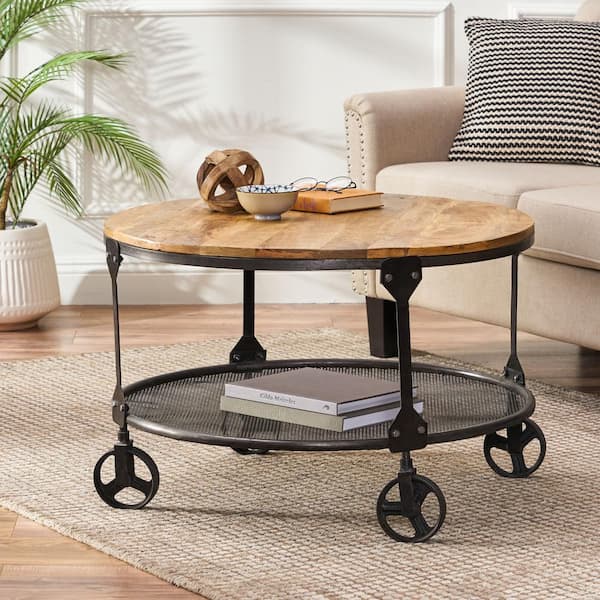 Noble House Gunnar Modern Industrial Coffee Table Set, Antique Brown, Black