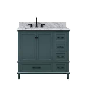 Merryfield 37 in. Single Sink Antigua Green Bath Vanity with White Carrara Marble Top (Assembled)