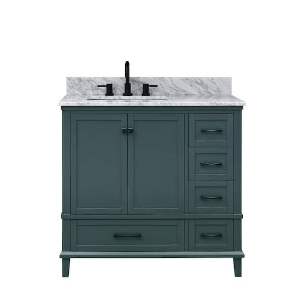 Merryfield 37 in. Single Sink Antigua Green Bath Vanity with White Carrara Marble Top (Assembled)