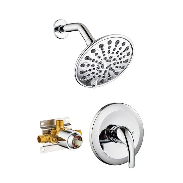 GIVING TREE Single-Handle 6-Spray Wall Mount Fixed Round Shower Faucet in Chrome (Valve Included)