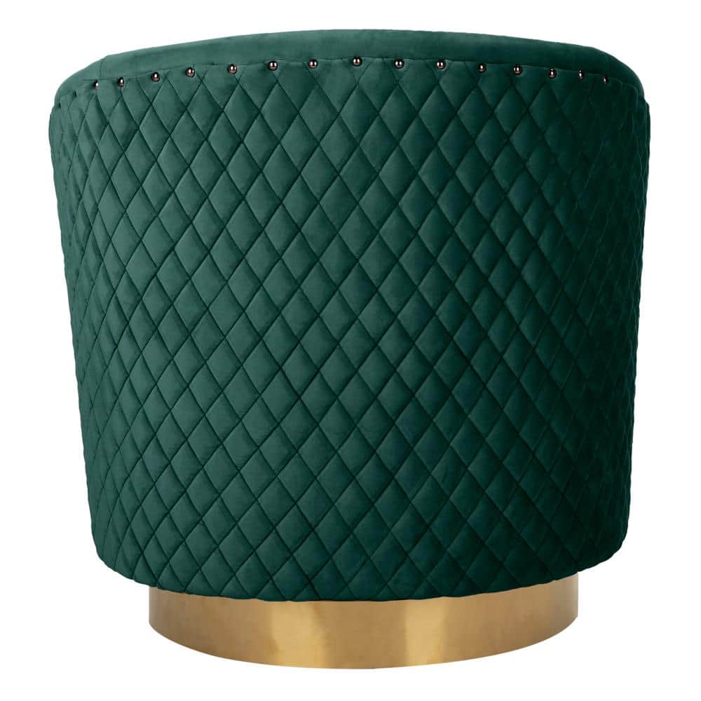 Emerald Velvet Swivel Barrel Chair with Gold Accents