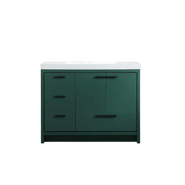 Unbranded Simply Living 42 in. Single Bathroom Vanity in Green with Resin Vanity Top in White