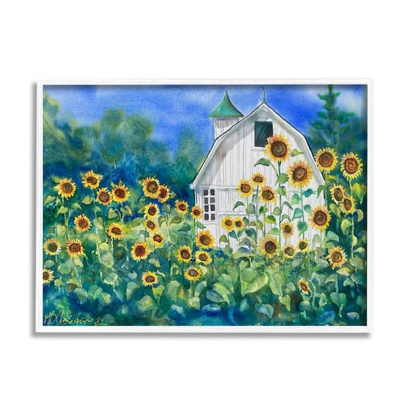 Tall Sunflowers Country Barn Design by MB Cunningham Framed Nature Art Print 14 in. x 11 in.