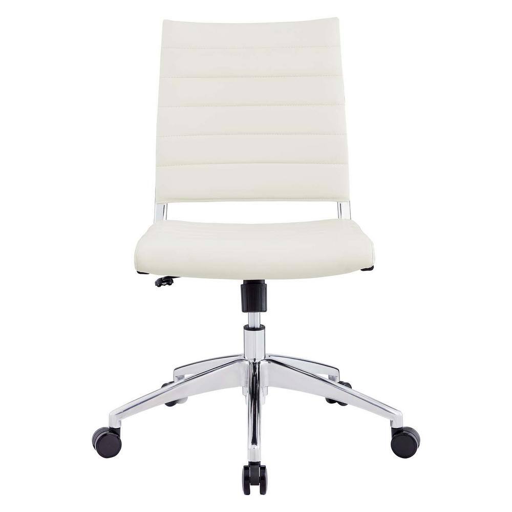 White Vinyl Armless Swivel Task Chair with Metal Base