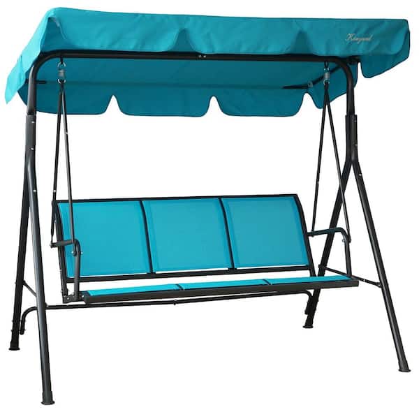 KOZYARD 67 in. W 3-Person Gray Metal Outdoor Patio Swing with Strong Textilence Seats